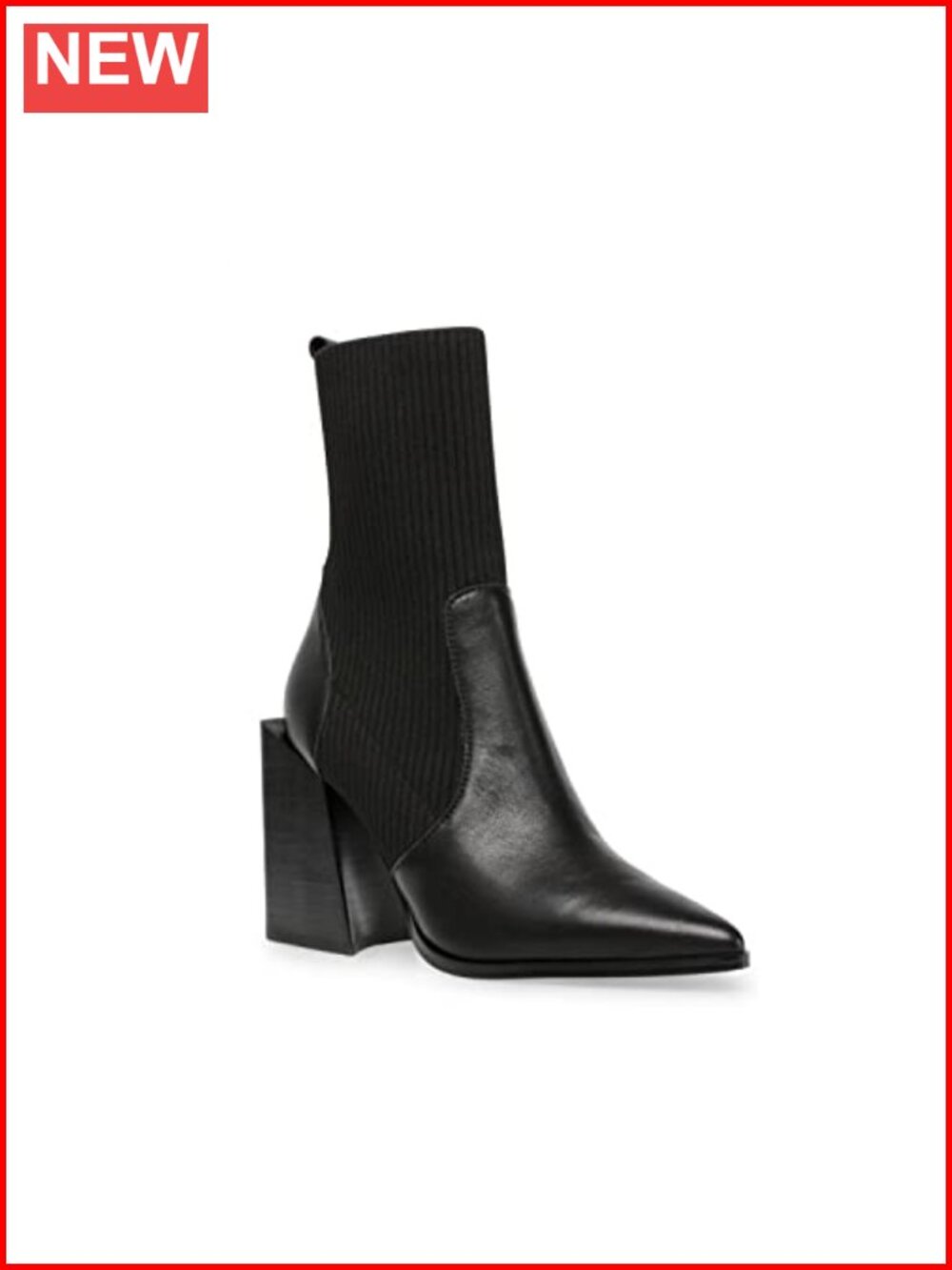 Faux Leather Suede Textile Chunky Block Heel Pointed Toe Sock Ankle Booties